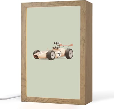 Nachtlampje 20x30 cm - Kinder lampje - Beige - Raceauto - Groen - Tafellamp kinderkamer - Slaapkamer lamp - Bedlamp kinderen - Kinderlampje stopcontact - Wandlamp babykamer - Nachtlampjes