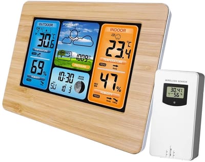 LCD-kleurenscherm weersvoorspellingswekker binnen- en buitenthermometer en hygrometerklok