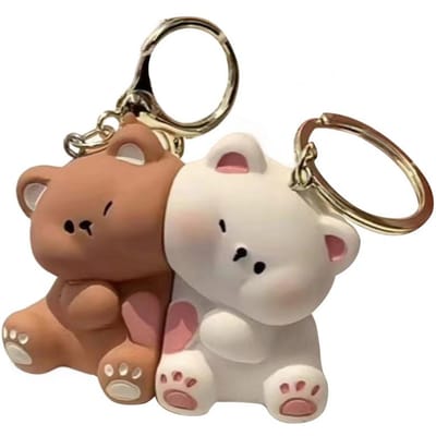 Liefdesbeer Sleutelhanger Cartoon Beer Knuffel Thema Magnetische Sleutelhanger Set voor Koppels Hars Materiaal Tas Decoratie Verjaardagscadeau Idee beige