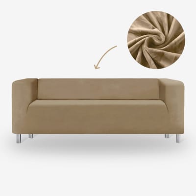 BankhoesDiscounter Velvet Hoge Armleuning Bankhoes – M1 (80-130cm) – Camel – Sofa Cover – Bankbeschermer – Bankhoes Stretch