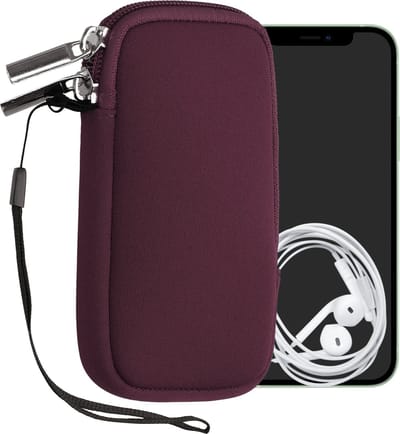 kwmobile telefoontasje universeel geschikt voor XS - 3,5/4" smartphones - 12,5 x 6,5 cm - Hoesje met rits en polslusje -In bordeaux-violet -