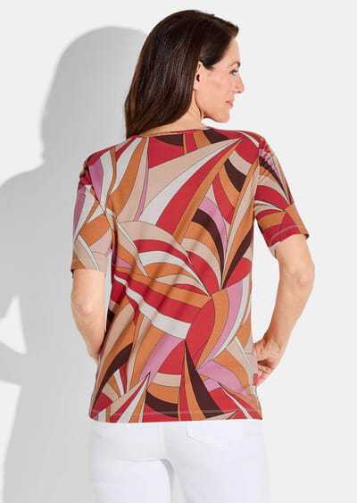Shirt van viscose met interessant patroon - rood / oranje / beige / gedess. - Gr. 19 van Goldner Fashion