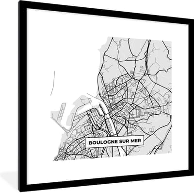 Fotolijst incl. Poster - Kaart – Stadskaart – Frankrijk - Boulogne-sur-Mer - Plattegrond - 40x40 cm - Posterlijst