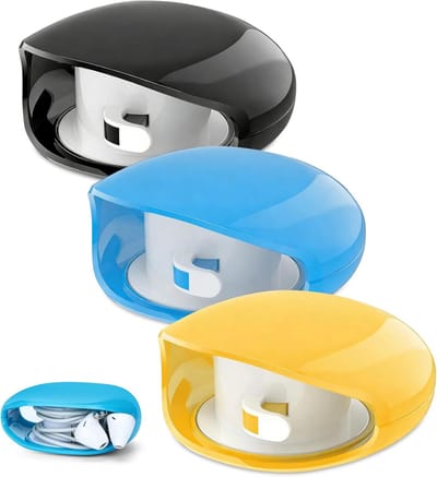KZQ Automatische Oprolbare Kabelhouder Set - 3 Stuks In Geel Blauw En Zwart - Intrekbare Kabelorganizer Voor Oortjes En Usb Cables - Voor Opladen En Data