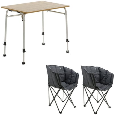 Travellife Sorrento Brown 80 Campingtafel met Lago Vouwstoelen Stormy Grey