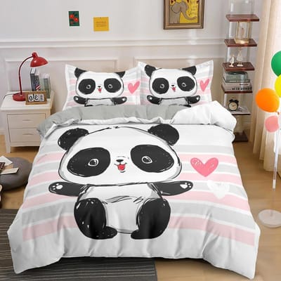 Cartoon Panda Dekbedovertrek Set Voor Jongens Meisjes Kinderen Tieners Zacht Microvezel Dieren Thema Panda Beddengoed Set Dubbel Queen King Size 140x200cm 3pcs