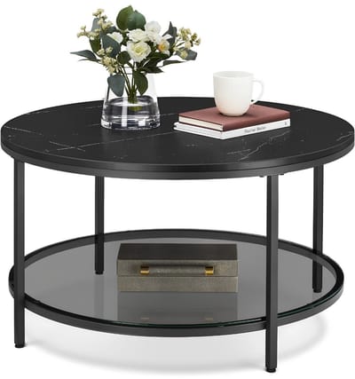 SP® Salontafel - Maximaal Gewicht 30kg - Salontafel Rond - Salontafels - Marmerzwart - 80cm x 80cm x 46cm