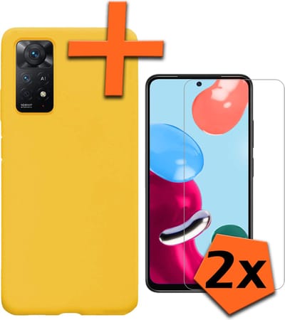 Hoes - Met 2x Screenprotector - Geschikt voor Xiaomi Redmi Note 11 - Sterk & Shockproof - Back Cover - Siliconen Case - Telefoon Hoes - Geel