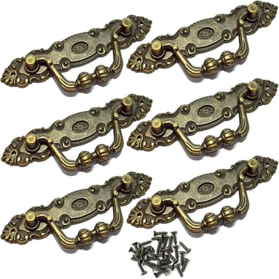 Antieke Bronzen Ladehandgrepen - Vintage Kasttrekkers voor Retro Meubels - 6 Stuks Decoratieve Metaalhandvatten