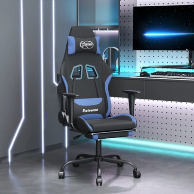 vidaXL - Gamestoel - met - voetensteun - stof - zwart - en - blauw