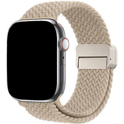 123watches bandje Zyra - nylon - beige - 38 · 40 · 41 & 42 mm - Geschikt voor Apple Watch series 1/2/3/4/5/6/7/8/9/10/11/12/SE/SE2/SE3