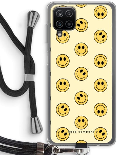 Hoesje met koord geschikt voor Samsung Galaxy A12 hoesje met Koord - Smiley N°2 - Telefoonhoesje met Zwart Koord - Bescherming aan alle Kanten en Over de Schermrand
