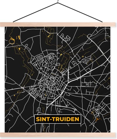 Posterhanger incl. Poster 40x40 cm - Schoolplaat - Sint-Truiden - Stadskaart - Plattegrond - Kaart - Gold - Textielposter - Blanke latten - Stadskaart