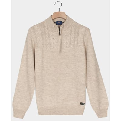 Baileys Trui Half Zip Single Stitch Top Front Cable Design Marshmallow / male