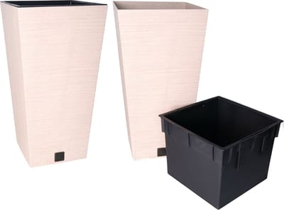 Prosperplast Plantenpot/bloempot - 2x - buiten - kunststof - wit - Eco wood look - D29 x H55 cm