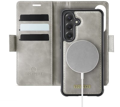 Solidenz Luxe 2-in-1 Wallet Hoesje geschikt voor Samsung Galaxy S25 FE - Geschikt voor MagSafe Hoes - Afneembare Case - Beige