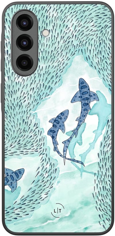 Leuke Telefoonhoesjes - Hoesje geschikt voor Samsung Galaxy A36 - Baby shark - Backcover zwart - Print / Illustratie - Blauw