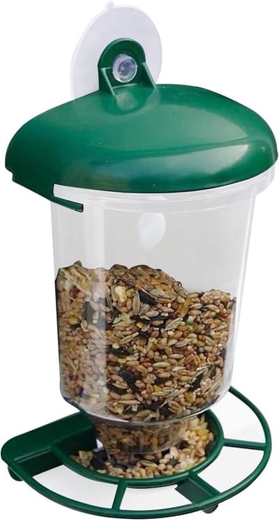 Raamvoederhuisje - Automatische hangende kunststof voederbak met deksel - Transparante voederbak - Geschikt voor raam, tuin, achtertuin, balkon - Voederhuisje voor vogels