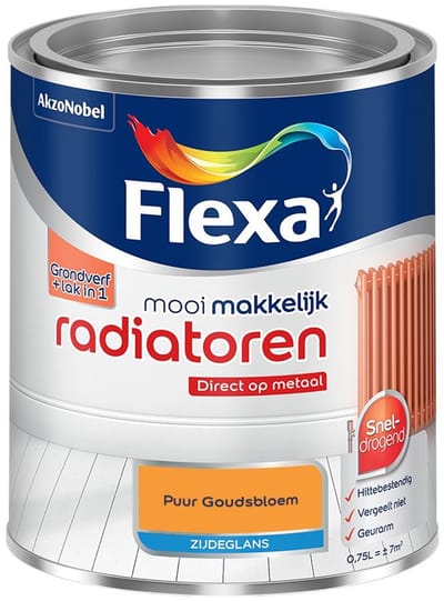 Flexa - Mooi Makkelijk Radiatoren Zijdeglans - Puur Goudsbloem - Mengverf - 750 Ml