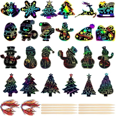 Kerst Scratch Art Set, 48 Stuks Scratch Papier met Linten voor Feestdecoratie en Activiteiten