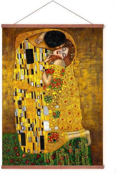 Poster In Posterhanger - De Kus - Kader Hout - Gustav Klimt - 70x50 cm - Ophangsysteem