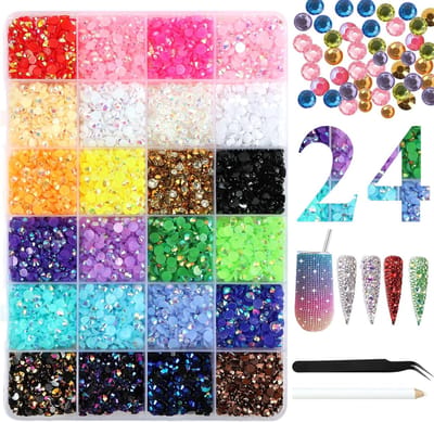 Nail Art Strass DIY, 24 kleuren platte achterkant nageledelstenen voor nagels, hars bedazzling kit met pick-up pincet en pick-up pen, AB Crystal Nail Art Strass voor ambachten, kleding | Cyslmuk®