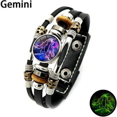 Lichtgevende 12 Constellation Vintage Armband Sterrenbeeld Drukknoop Multilayer Lederen Bangle Armband Mannen Sieraden Verjaardagscadeaus beige