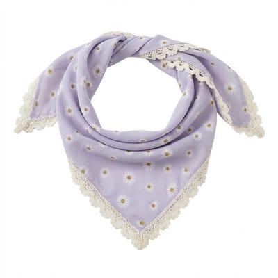 Lila bandana voor dames met madeliefjes – driehoekige bandana met kanten rand – zachte lichtgewicht hoofddoek met bloemenprint voor dagelijks gebruik