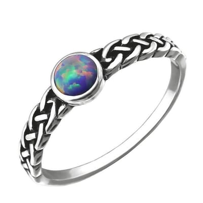 925 Zilveren Ring met Amazoniet – Gerhodineerde Damesring met Gevlochten Band – Elegante Smalle Ring met Blauwe Amazoniet Steen – Cadeau voor Verjaardag, Moederdag, Valentijnsdag of Jubileum