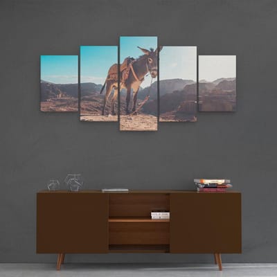 Artaza Canvas Schilderij Vijfluik Ezel In De Woestijn Met Helder Blauw Lucht - 100x50 - Foto Op Canvas - Canvas Print
