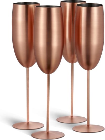 4 Roestvrijstalen Champagneglazen met Geschenkdoos - RVS - Mat Rosé Goud - 285ml - Elegant Stevig Onbreekbaar - Cadeau Verjaardagen Bruiloften Kerstmis