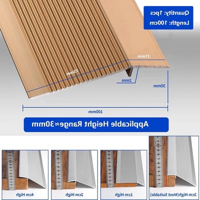 Vloerovergangsstrip van aluminium voor drempels, geschikt voor tegels en laminaat, hoogteverschil tussen 10-35mm, 1m × 10cm, ideaal voor deurposten en vloeren