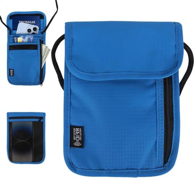 Draagbare RFID Beschermende Heuptas voor Reizen - Onopvallende Anti-Diefstal Portemonnee voor Paspoort, Creditcards en Munten in Casual Blauw