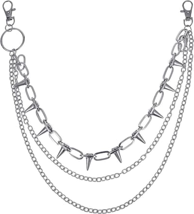 Zilveren ketting voor broeken, jeans ketting, punk stijl, hip hop accessoires, 3-laags tas ketting, unisex riem voor portemonnee en tas