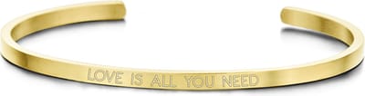 Key Moments 8KM-B00454 - Stalen open bangle met tekst - love is all you need - zirkonia - one-size - goudkleurig