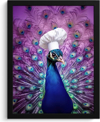 Fotolijst inclusief poster - Posterlijst 30x40 cm - Posters - Pauw - Koksmuts - Cool - Paars - Foto in lijst - Keuken decoratie muur - Wanddecoratie accessoires - Muurdecoratie - Schilderijen
