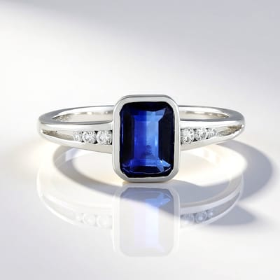 Cavill - Elegante ring 925 Sterling Zilver met platina coating - 1,058 ct Nepal Kyaniet & 0,135 ct Cambodjaanse Zirkonen - Damesring