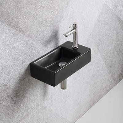 Fonteinset Mia 40.5x20x10.5cm mat zwart rechts inclusief fontein kraan, sifon en afvoerplug chroom