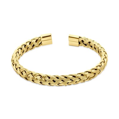 CO88 Collection - 8CB-91397 - Dames Bangle Goudkleurig - Gevlochten Armband - Roestvrij Staal (RVS) - 18 cm - Cadeau voor Haar