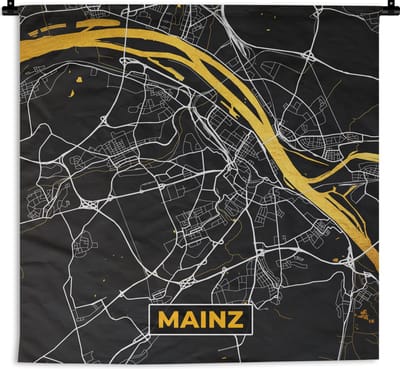Wandkleed - Wanddoek - Mainz - Stadskaart - Plattegrond - Kaart - Duitsland - Goud - 180x180 cm - Wandtapijt