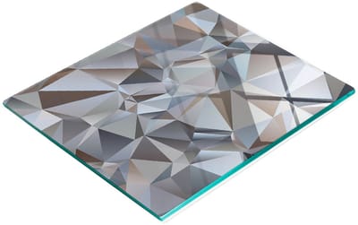 Stijlvol en duurzaam glazen bord met abstracte driehoekprint, 60x52 cm