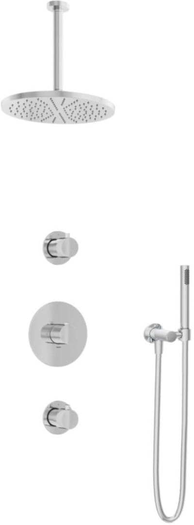 Hotbath Buddy - Inbouw Regendoucheset - 2 Stopkranen - Thermostatisch - Plafondbuis 30 cm - Hoofddouche 300 mm - Staafhanddouche - Waterbesparend - V01