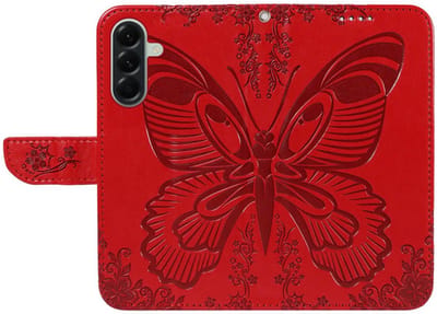 BoekCover Hoes Etui geschikt voor Samsung Galaxy A57 - Vlinder - Rood