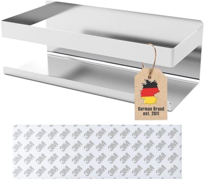 Intirilife Zelfklevende Doucheplank in zilver - 23 x 10 x 8 cm - doucheplank zonder boren, shampoohouder douchemand wandmontage badaccessoiresmand - roestvrij, roestvrijstalen plank voor badkamer en keuken