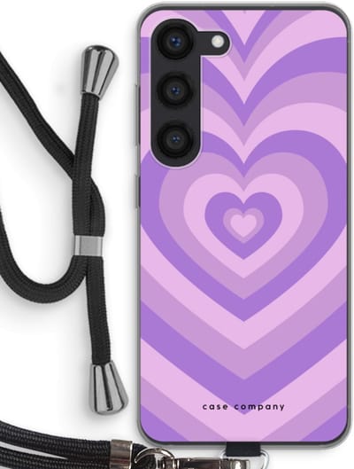 Case Company® - Hoesje met koord geschikt voor Samsung Galaxy S23 hoesje met Koord - Hart Paars - Telefoonhoesje met Zwart Koord - Bescherming aan alle Kanten en Over de Schermrand