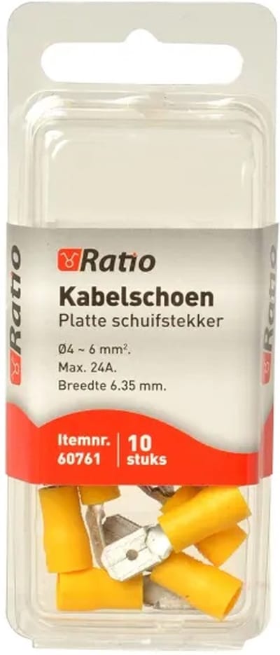 Ratio Kabelschoen Platte schuifstekker 4-6mm² - Vlakstekker - Geel - 10st in blister