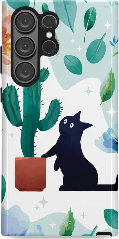 Casetastic hoesje geschikt voor Samsung Galaxy S23 Ultra - Dubbellaagse bescherming - Cactuskat - Fashion Case - Lichtgrijs Turquoise Wit Mintgroen