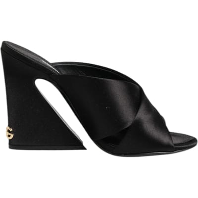 Dolce & Gabbana Zwarte Logo KEIRA Satijnen Slippers Sandalen Schoenen