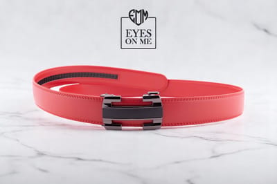 Rode lederen riem zonder gaatjes met automatische gesp voor heren ( Model L001 )