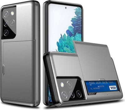 Hoesje geschikt voor Samsung Galaxy S20 Plus - Backcover - Hardcase - Pasjeshouder - Portemonnee - Shockproof - TPU - Grijs
